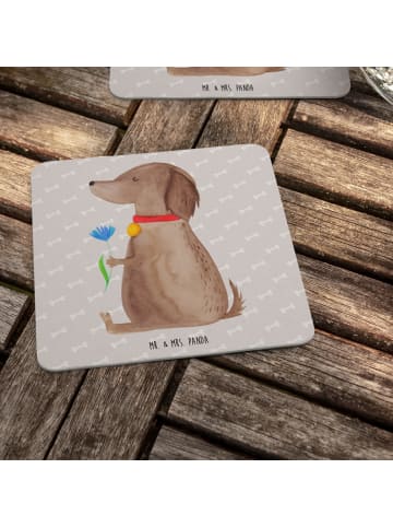 Mr. & Mrs. Panda Tischuntersetzer Hund Blume ohne Spruch in Grau Pastell
