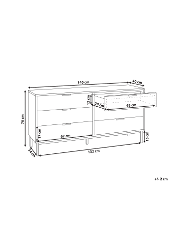 Beliani Kommode ROYALLA in Braun/Weiß - (W) 140 x (H) 68 x (L) 40 cm