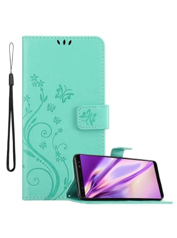 cadorabo Hülle für Samsung Galaxy NOTE 8 Blumen Design in FLORAL TÜRKIS