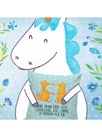 Mr. & Mrs. Panda Dekokissen Füchse Liebe mit Spruch in Türkis Pastell