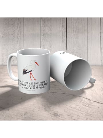 Mr. & Mrs. Panda Kindertasse Storch mit Spruch in Weiß