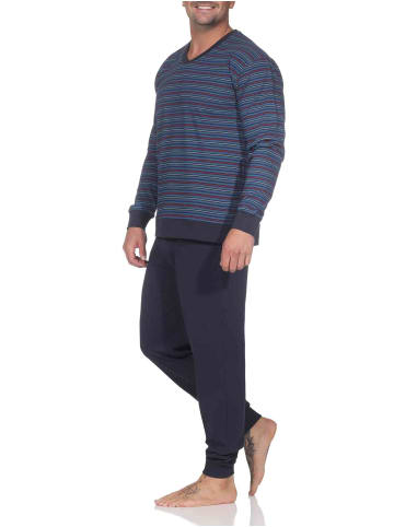 NORMANN Langarm Schlafanzug Pyjama Bündchen Streifen in navy
