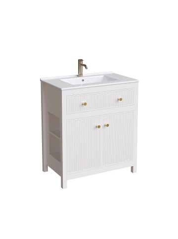 ABRIHOME Waschbeckenunterschrank in Weiß 81x46,5 cm mit Keramikbecken Soft Close