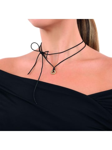 Noelani Kette mit Anhänger Edelstahl, IP gold, Textil in Gold