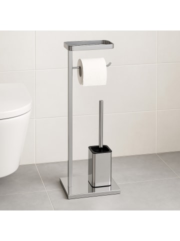 relaxdays WC Garnitur in Silber - (B)12,5 x (H)65,5 x (T)25,5 cm