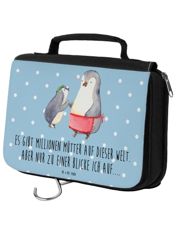 Mr. & Mrs. Panda Kosmetikbeutel Pinguin mit Kind mit Spruch in Blau Pastell