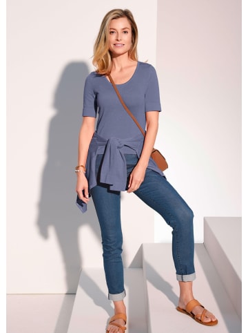 GOLDNER Strickset Figurnahes Twin-Set aus Pima-Baumwolle in schieferblau