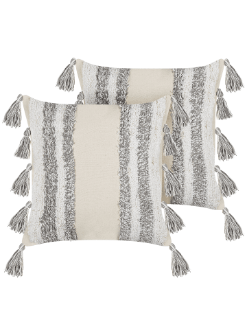 Beliani 2er-Set Dekokissen HELICONIA in Grau/Beige