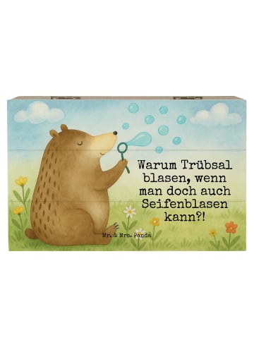 Mr. & Mrs. Panda Holzkiste Bär Seifenblasen Design mit Spruch in Weiß
