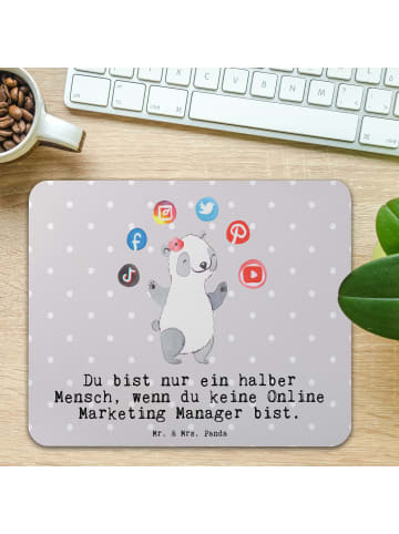 Mr. & Mrs. Panda Mauspad Online Marketing Manager Herz mit Spruch in Grau Pastell