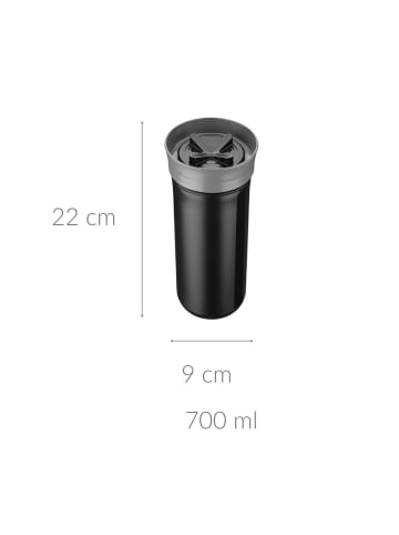 koziol Wasserflasche SAFE TO GO XL, 700 ml in Schwarz, Ø 9,2 x (H) 22 cm