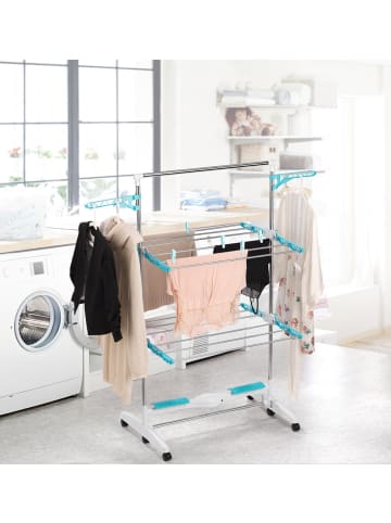 EASYmaxx Wäscheständer elektrisch 17W weiß/türkis mit Trocknerfunktion Weiß