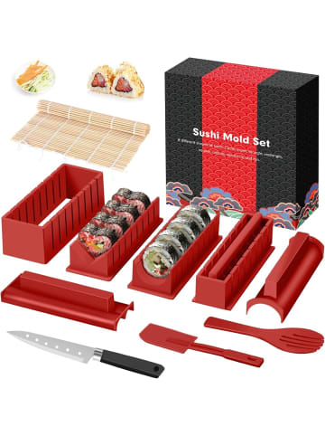 COFI 1453 Sushi Maker Set 12-teilig – Komplettset zum Sushi Selbermachen für Anf in Rot