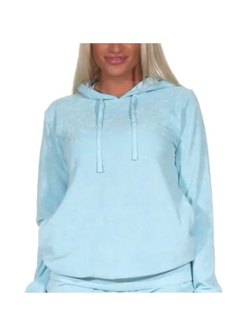 NORMANN Schlafanzug langarm Frottee Oberteil Pyjama Hoodie in hellblau