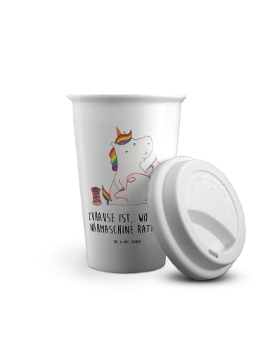 Mr. & Mrs. Panda To Go Becher Einhorn Näherin mit Spruch in Weiß