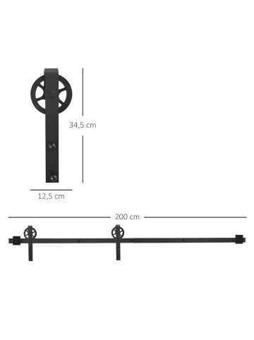 HOMCOM Schiebetür-Beschlagsatz in Schwarz 200L x 4B x 0,6H cm