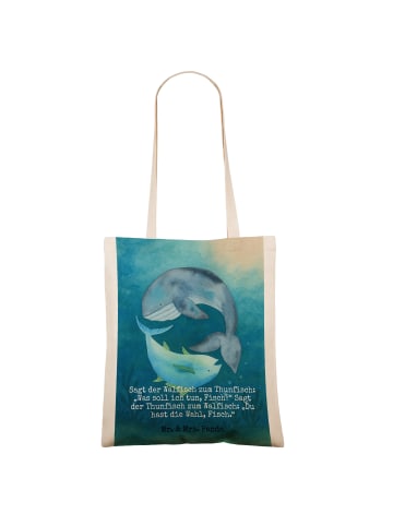 Mr. & Mrs. Panda Umhängetasche Walfisch Thunfisch Design mit Spruch in Weiß