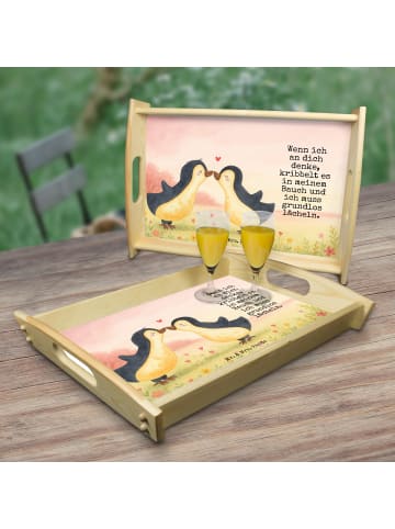 Mr. & Mrs. Panda Servier Tablett Pinguine Kuss Design mit Spruch in Weiß