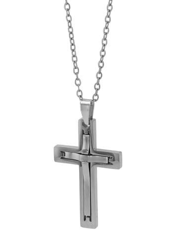 Adeliás Herren Halskette mit Anhänger – Kreuz aus Edelstahl in silber