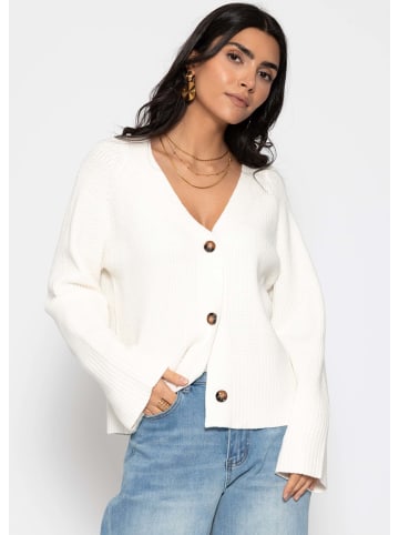 SASSYCLASSY Gerippter Cardigan mit V-Ausschnitt in Offwhite
