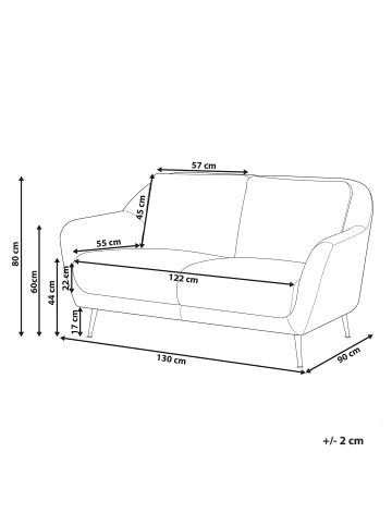 Beliani 2-Sitzer Sofa EIBY in Weiß/Schwarz - (W) 130 x (H) 80 x (L) 90 cm