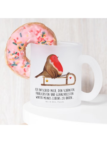 Mr. & Mrs. Panda Tasse Rotkehlchen Schlitten mit Spruch in Transparent