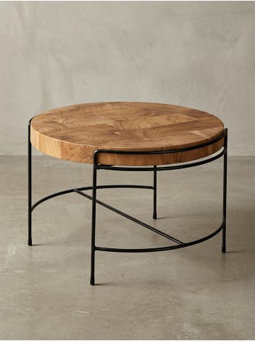 KADIMA DESIGN Couchtisch 62x40x62 cm Sofatisch Akazie Massivholz / Metall,