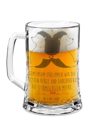 Mr. & Mrs. Panda Bierglas Igel händchenhaltend mit Spruch in Transparent