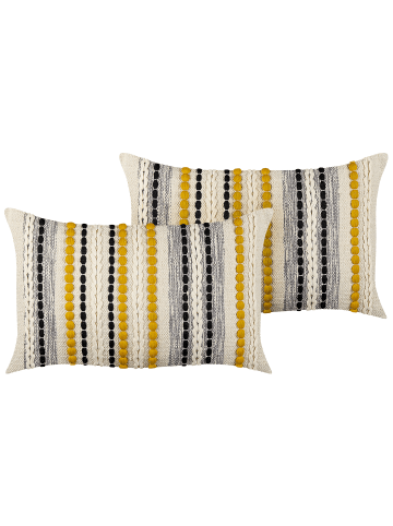 Beliani 2er-Set Dekokissen ARDISIA in Bunt/Beige/Gelb