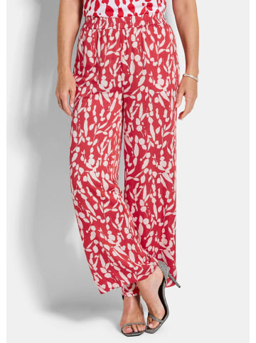 GOLDNER Kurzgröße: Druckhose mit floralem Muster in rot / weiß / gemustert