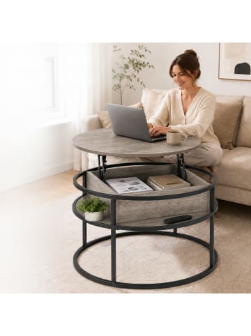 relaxdays Couchtisch in Holzoptik/ Schwarz - (H)47 x Ø 80 cm