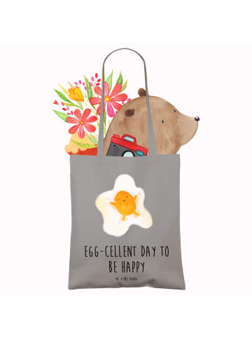 Mr. & Mrs. Panda Einkaufstasche Spiegelei Ei mit Spruch in Light Grey