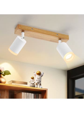 ZMH Deckenleuchte in Weiß 2-flammige GU10 LED Holz Vintage schwenkbar Deckenspots