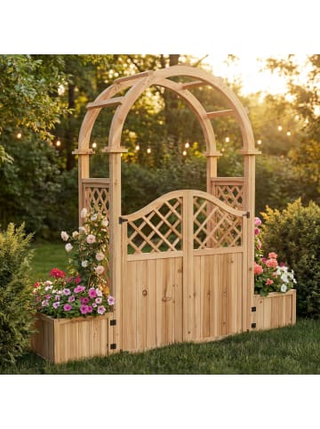 ABRIHOME Pflanzkübel in Braun Tanne mit Spalier Tor und Rankhilfe für Garten