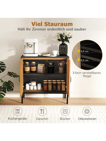 COSTWAY Sideboard Rattan Aufbewahrungsschrank in Schwarz