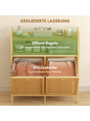 HOMCOM Wäschekorb-82L x 33B x 88H cm-Naturholz