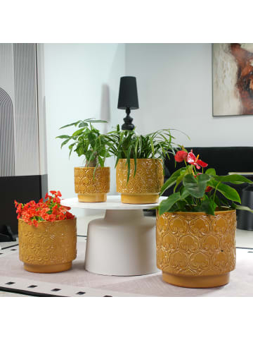 ABRIHOME Pflanztopf Set in Gelb 4-tlg Ø38/31,5/24/19 cm Keramik frostsicher