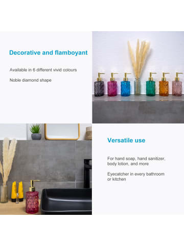 Intirilife Seifenspender aus Glas mit Karo Muster Handseifenspender 310ml in Pink