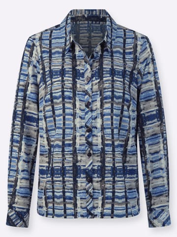 WITT WEIDEN Langarm-Bluse in mittelblau-marine-bedruckt