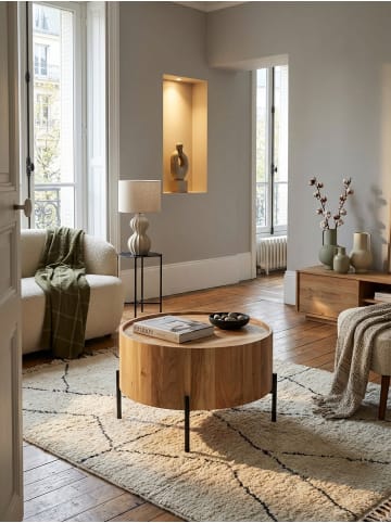 KADIMA DESIGN Couchtisch Massivholz 60x60x41 cm Rund mit Metallgestell,