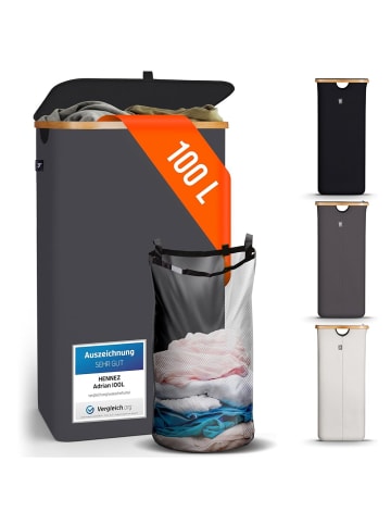 HENNEZ Wäschekorb Adrian 100l dunkelgrau mit Wäschesack Schwarz