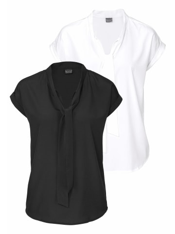 Bruno Banani Schluppenbluse in schwarz und wollweiß  (aus recyceltem Polyester)