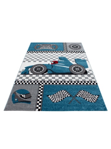 KADIMA DESIGN Kinderteppich Rennwagen Polypropylen saugroboter Kurzflor Kinderzimmer in Blau