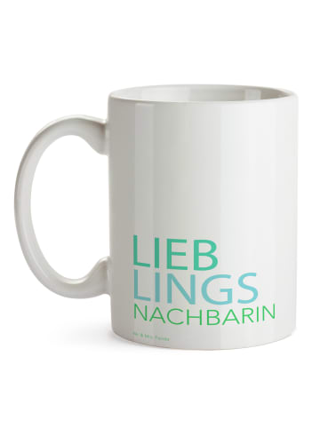 Mr. & Mrs. Panda Coffee Mug Nachbarin mit Spruch in Weiß