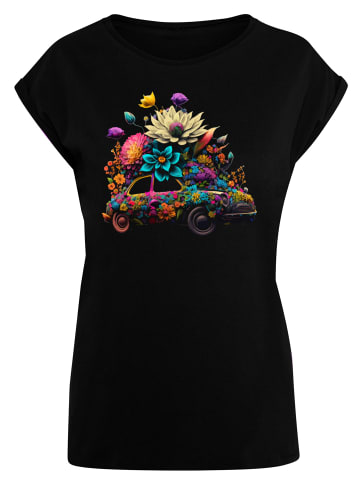 F4NT4STIC Extended Shoulder T-Shirt Blumen Auto Tee in schwarz