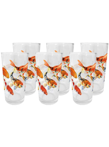 Geda Labels Trinkglas 6er Set Trink Fische in Orange - 230 ml