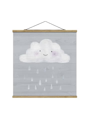 WALLART Stoffbild - Wolke mit silbernen Regentropfen in Grau