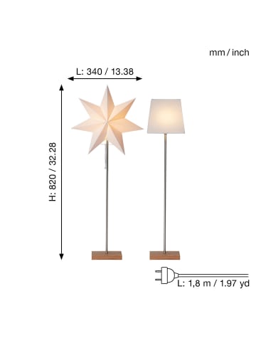 STAR Trading Stehleuchte ,Moa' mit Wechselschirm und Papierstern, Eiche in Silber