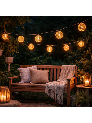 MARELIDA LED Solar Lichterkette Kugeln in Rattan Optik Lichtsensor L: 2,7m in braun