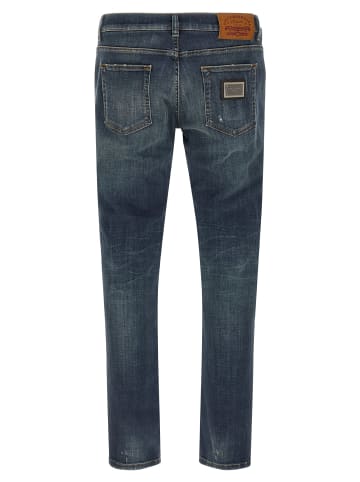 Dolce & Gabbana Blau Baumwolle Straight-Leg Jeans
